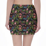 Chinese Dragon Flower Pattern Print Pencil Mini Skirt