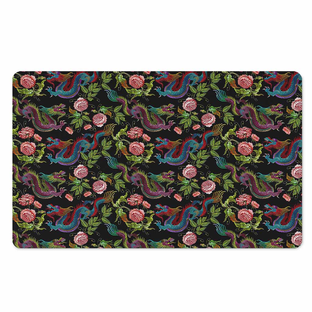 Chinese Dragon Flower Pattern Print Polyester Doormat