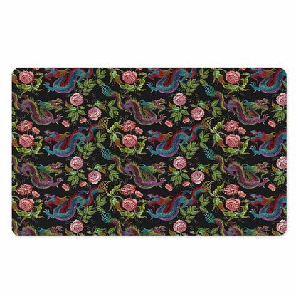 Chinese Dragon Flower Pattern Print Polyester Doormat
