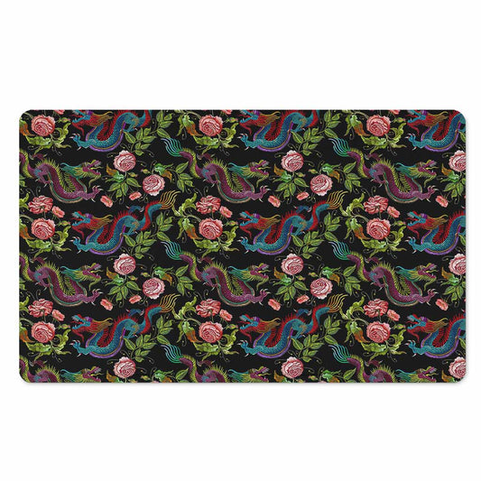 Chinese Dragon Flower Pattern Print Polyester Doormat