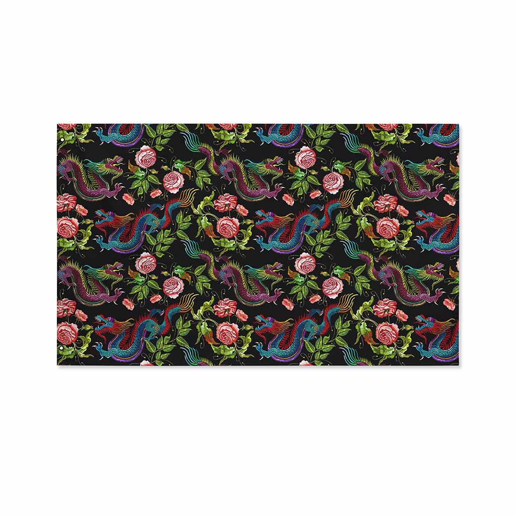 Chinese Dragon Flower Pattern Print Polyester Flag