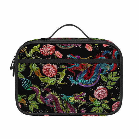 Chinese Dragon Flower Pattern Print Portable Lunch Bag