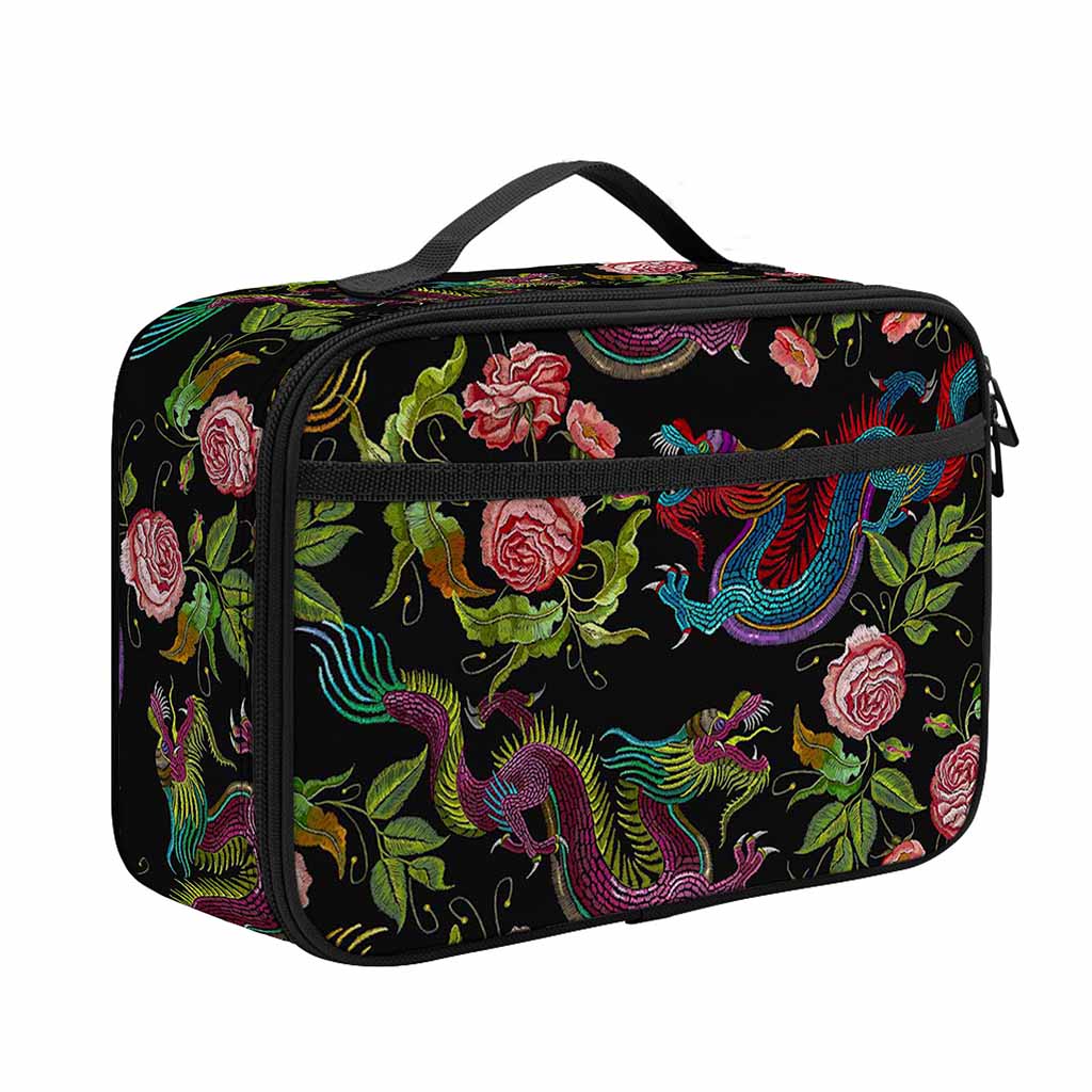 Chinese Dragon Flower Pattern Print Portable Lunch Bag