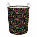 Chinese Dragon Flower Pattern Print Round Laundry Basket