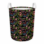 Chinese Dragon Flower Pattern Print Round Laundry Basket