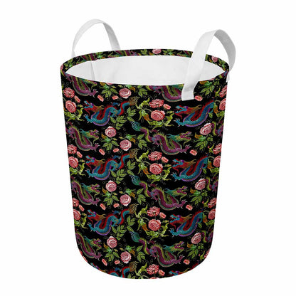 Chinese Dragon Flower Pattern Print Round Laundry Basket
