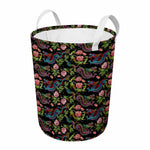 Chinese Dragon Flower Pattern Print Round Laundry Basket