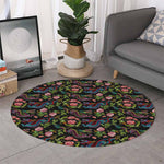 Chinese Dragon Flower Pattern Print Round Rug