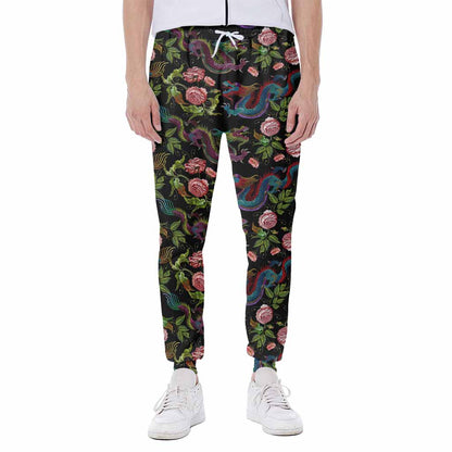 Chinese Dragon Flower Pattern Print Scuba Joggers