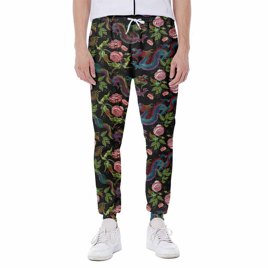 Chinese Dragon Flower Pattern Print Scuba Joggers