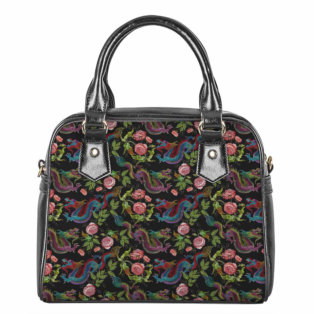 Chinese Dragon Flower Pattern Print Shoulder Handbag