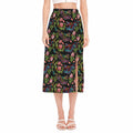 Chinese Dragon Flower Pattern Print Side Slit Midi Skirt