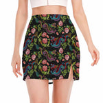 Chinese Dragon Flower Pattern Print Side Slit Mini Skirt