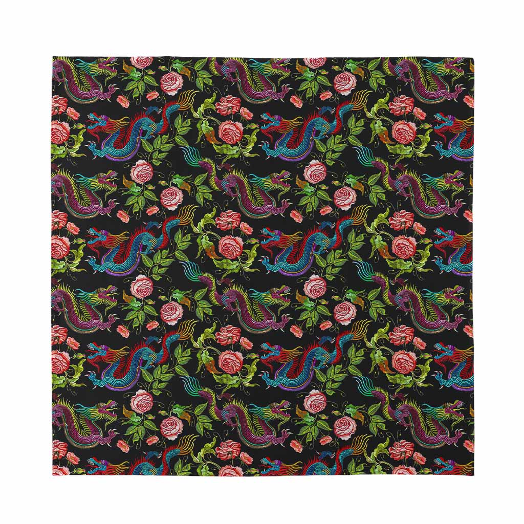 Chinese Dragon Flower Pattern Print Silk Bandana