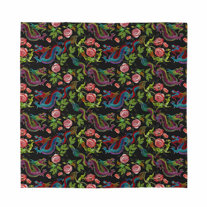 Chinese Dragon Flower Pattern Print Silk Bandana