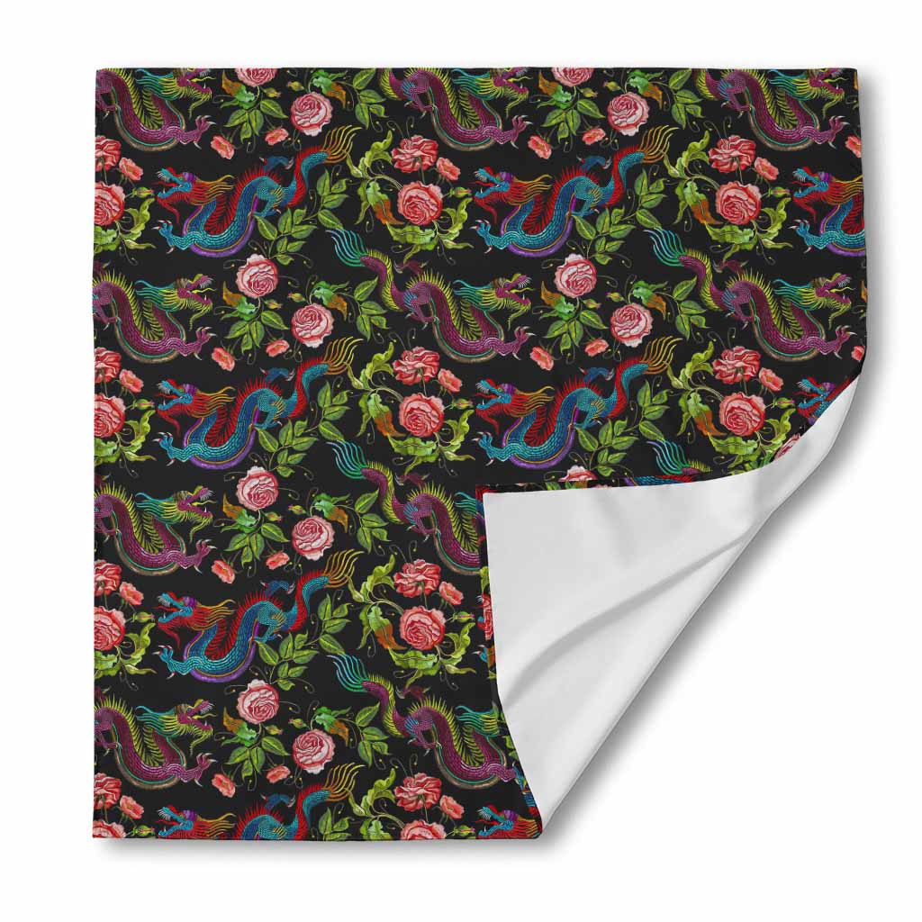 Chinese Dragon Flower Pattern Print Silk Bandana