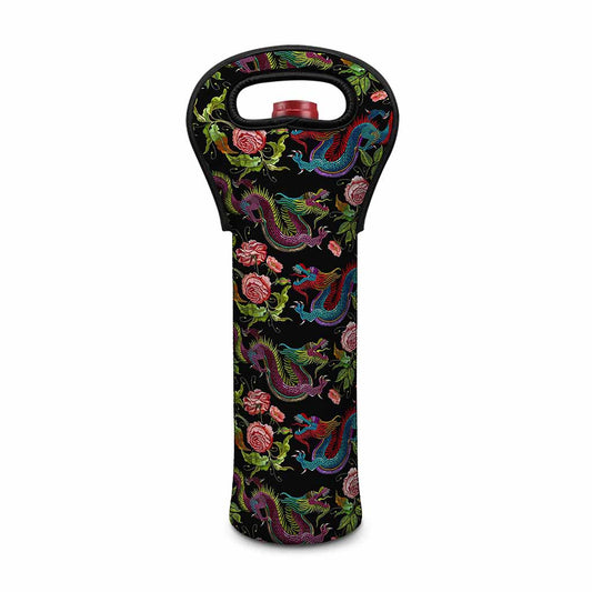 Chinese Dragon Flower Pattern Print Single Neoprene Wine Tote