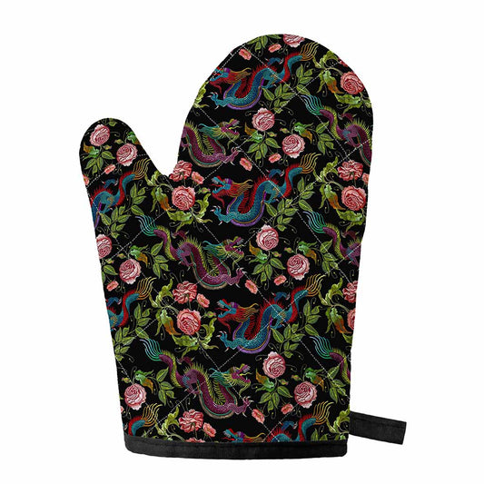 Chinese Dragon Flower Pattern Print Single Oven Mitt