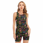 Chinese Dragon Flower Pattern Print Sleeveless One Piece Swimsuit