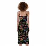 Chinese Dragon Flower Pattern Print Slim Fit Midi Cami Dress