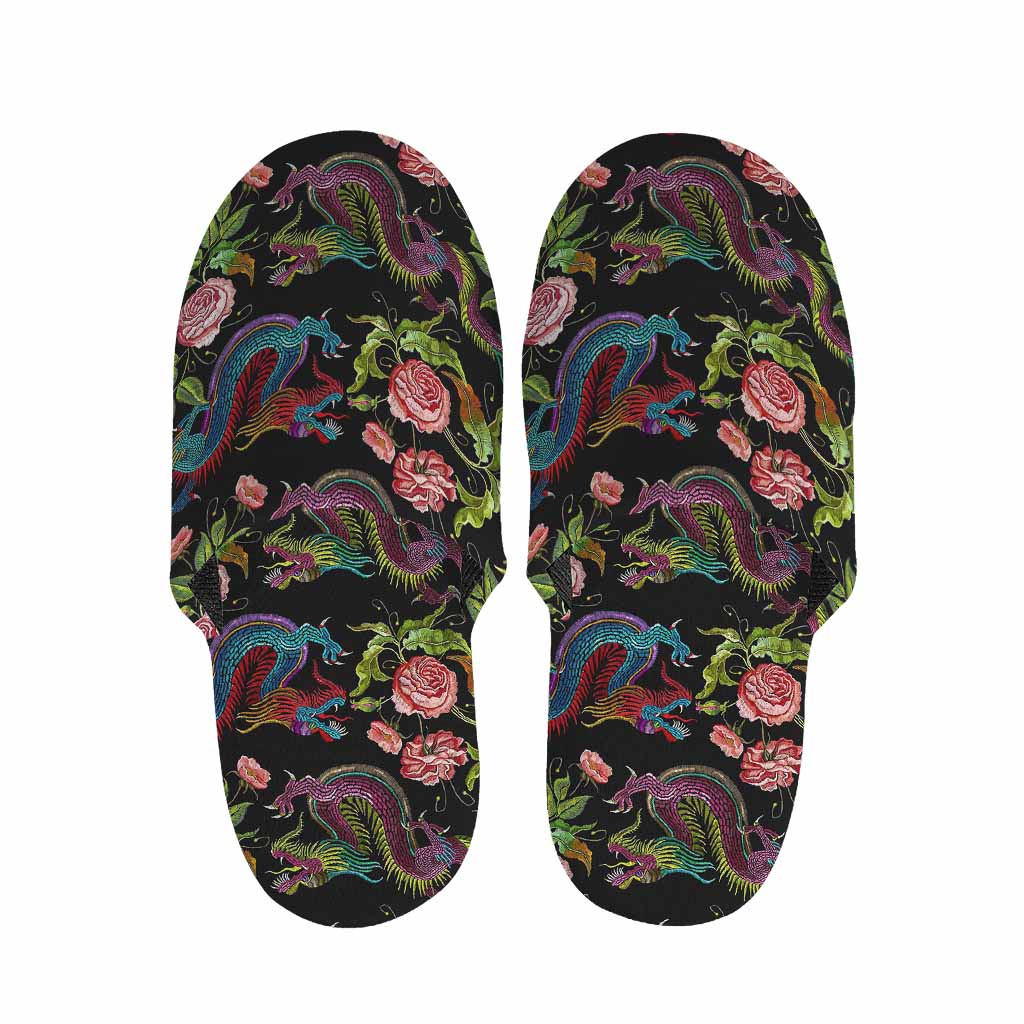 Chinese Dragon Flower Pattern Print Slippers