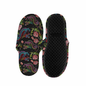 Chinese Dragon Flower Pattern Print Slippers