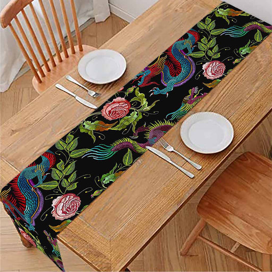 Chinese Dragon Flower Pattern Print Table Runner