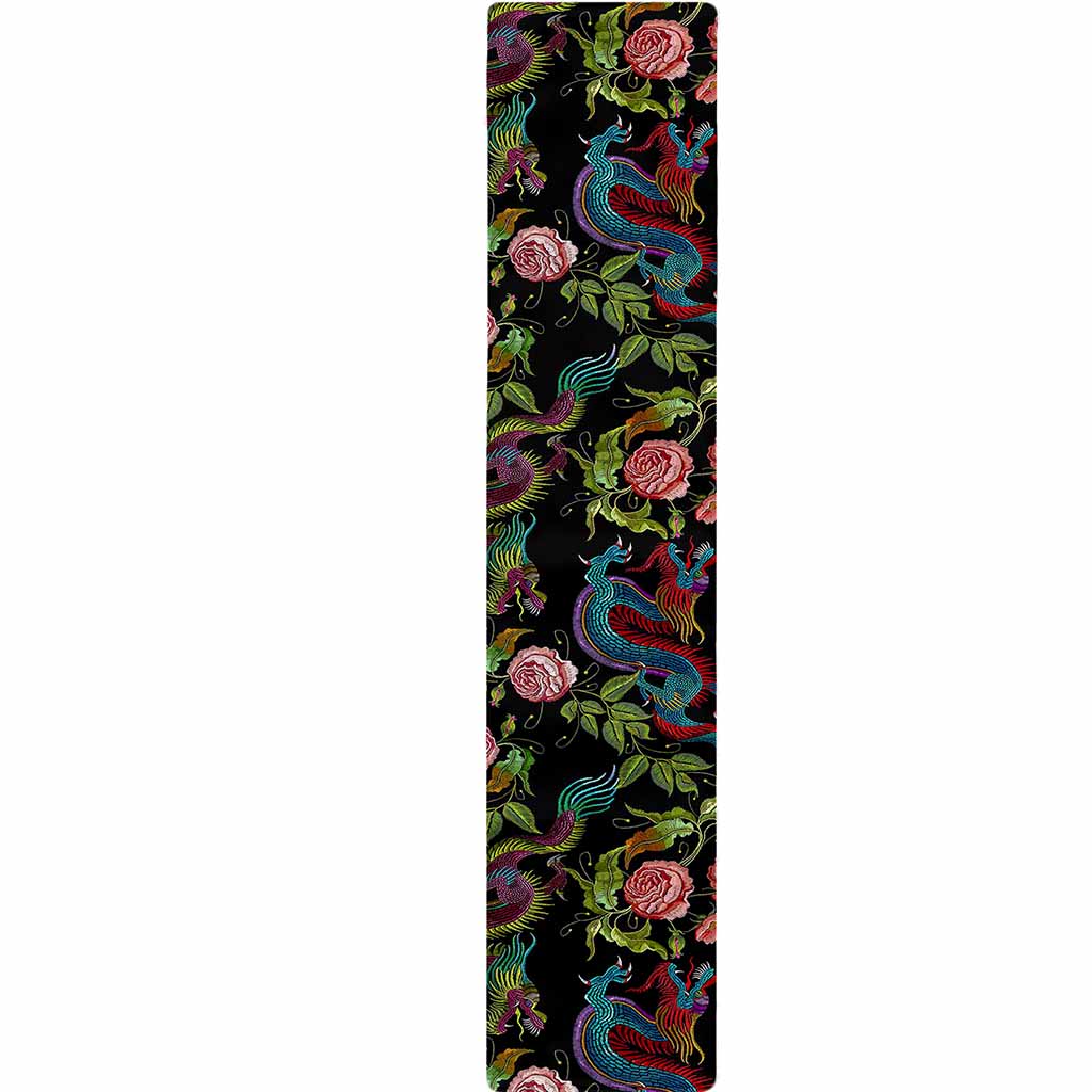 Chinese Dragon Flower Pattern Print Table Runner
