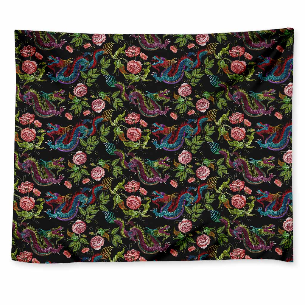 Chinese Dragon Flower Pattern Print Tapestry