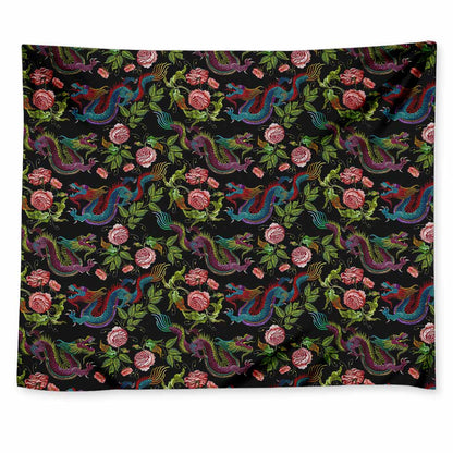 Chinese Dragon Flower Pattern Print Tapestry