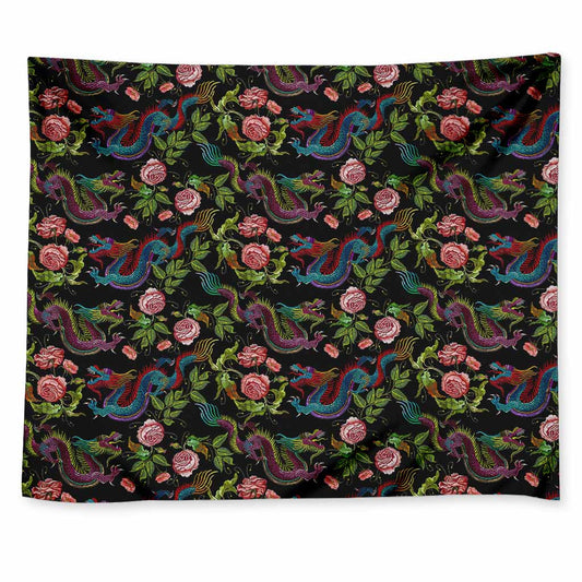 Chinese Dragon Flower Pattern Print Tapestry