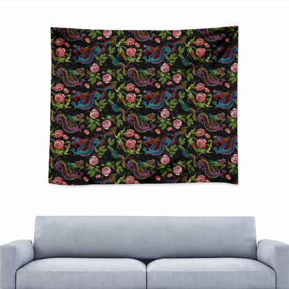 Chinese Dragon Flower Pattern Print Tapestry