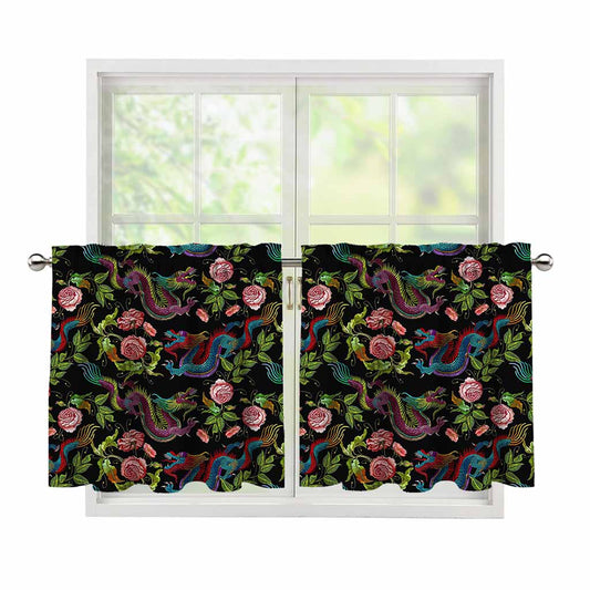 Chinese Dragon Flower Pattern Print Tier Curtains
