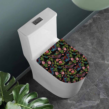 Chinese Dragon Flower Pattern Print Toilet Lid Cover