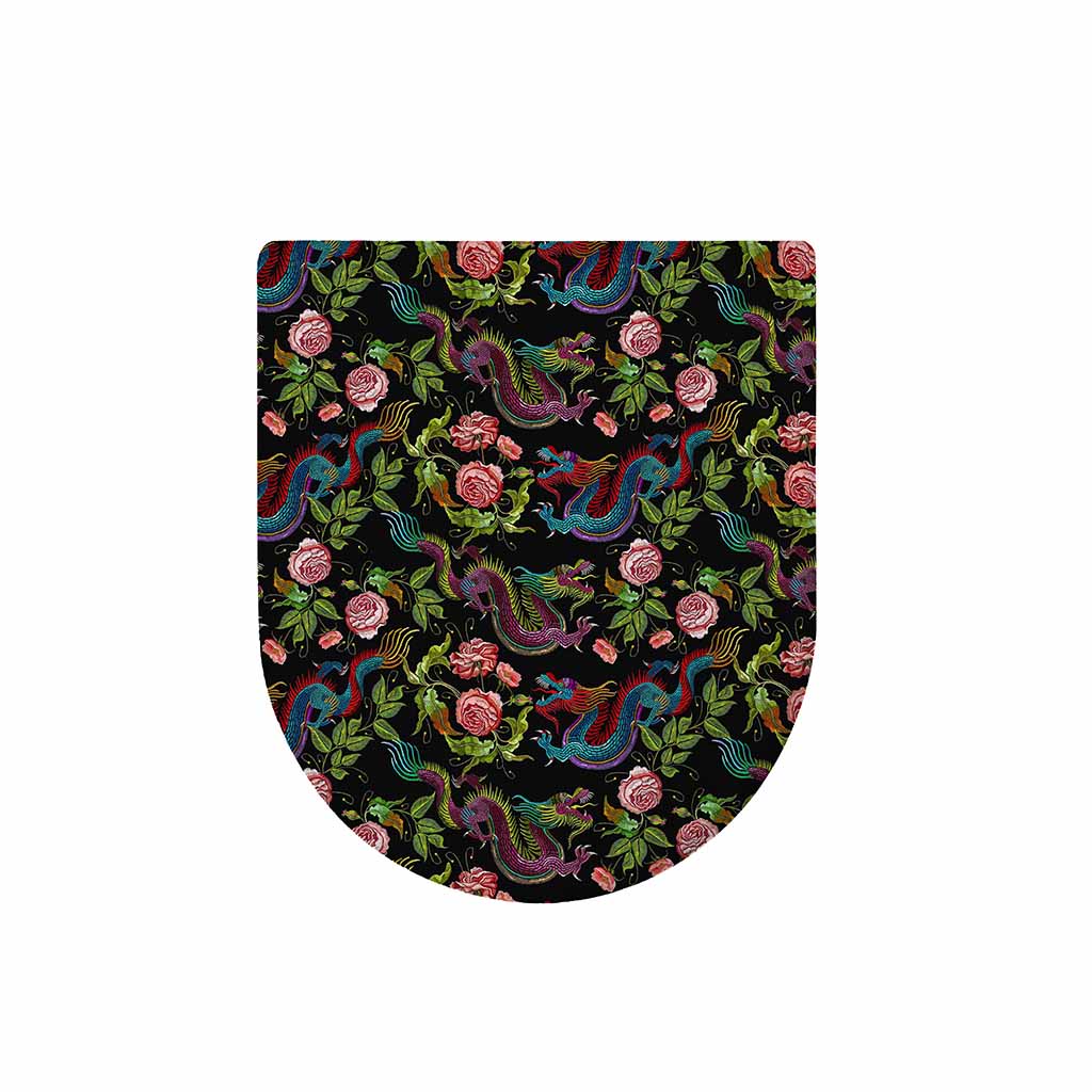 Chinese Dragon Flower Pattern Print Toilet Lid Cover