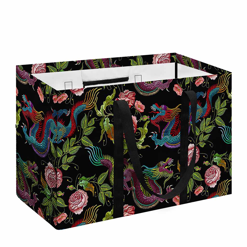 Chinese Dragon Flower Pattern Print Utility Tote Bag