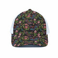 Chinese Dragon Flower Pattern Print White Mesh Trucker Hat