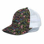 Chinese Dragon Flower Pattern Print White Mesh Trucker Cap