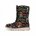 Chinese Dragon Flower Pattern Print Winter Boots