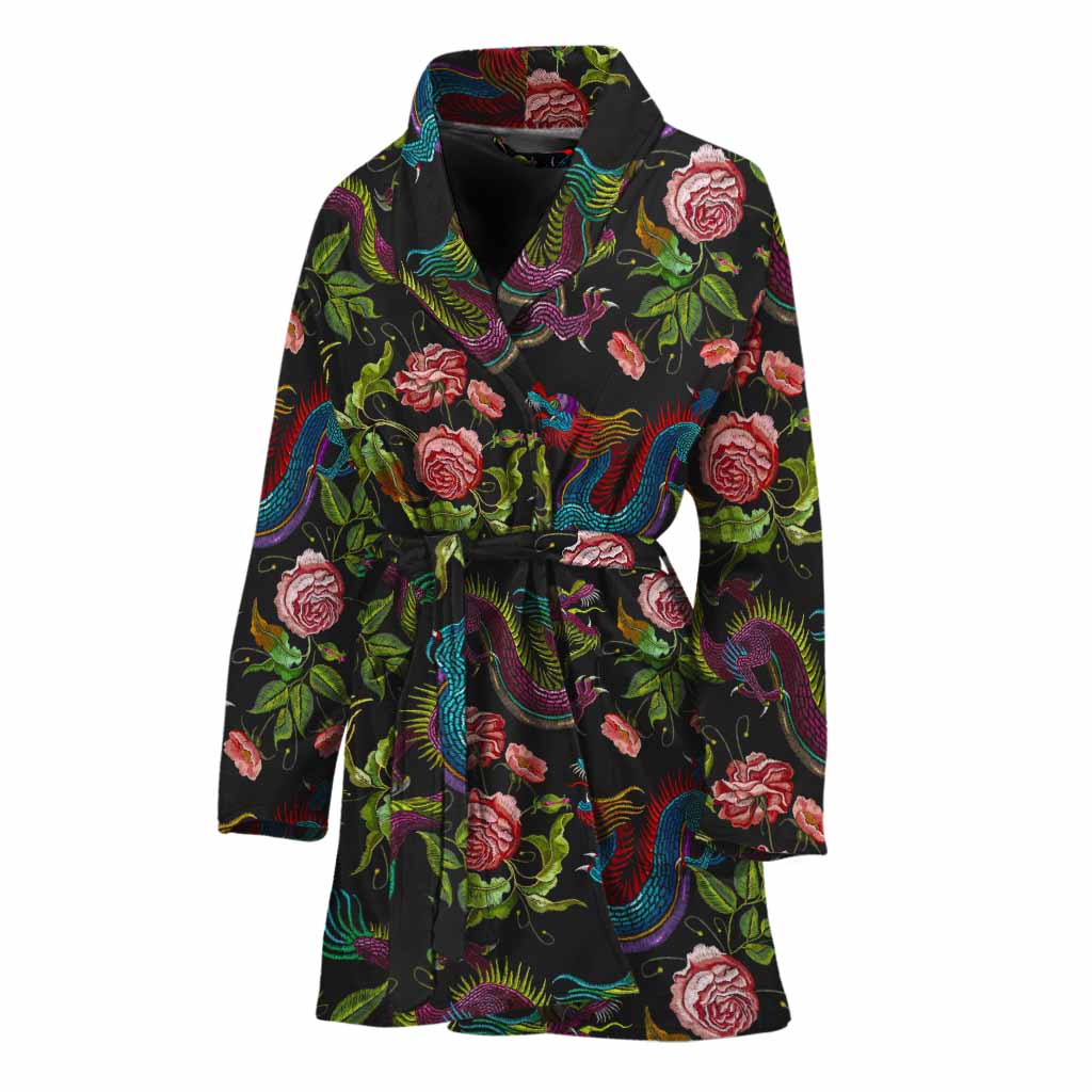 Chinese Dragon Flower Pattern Print Women's Bathrobe