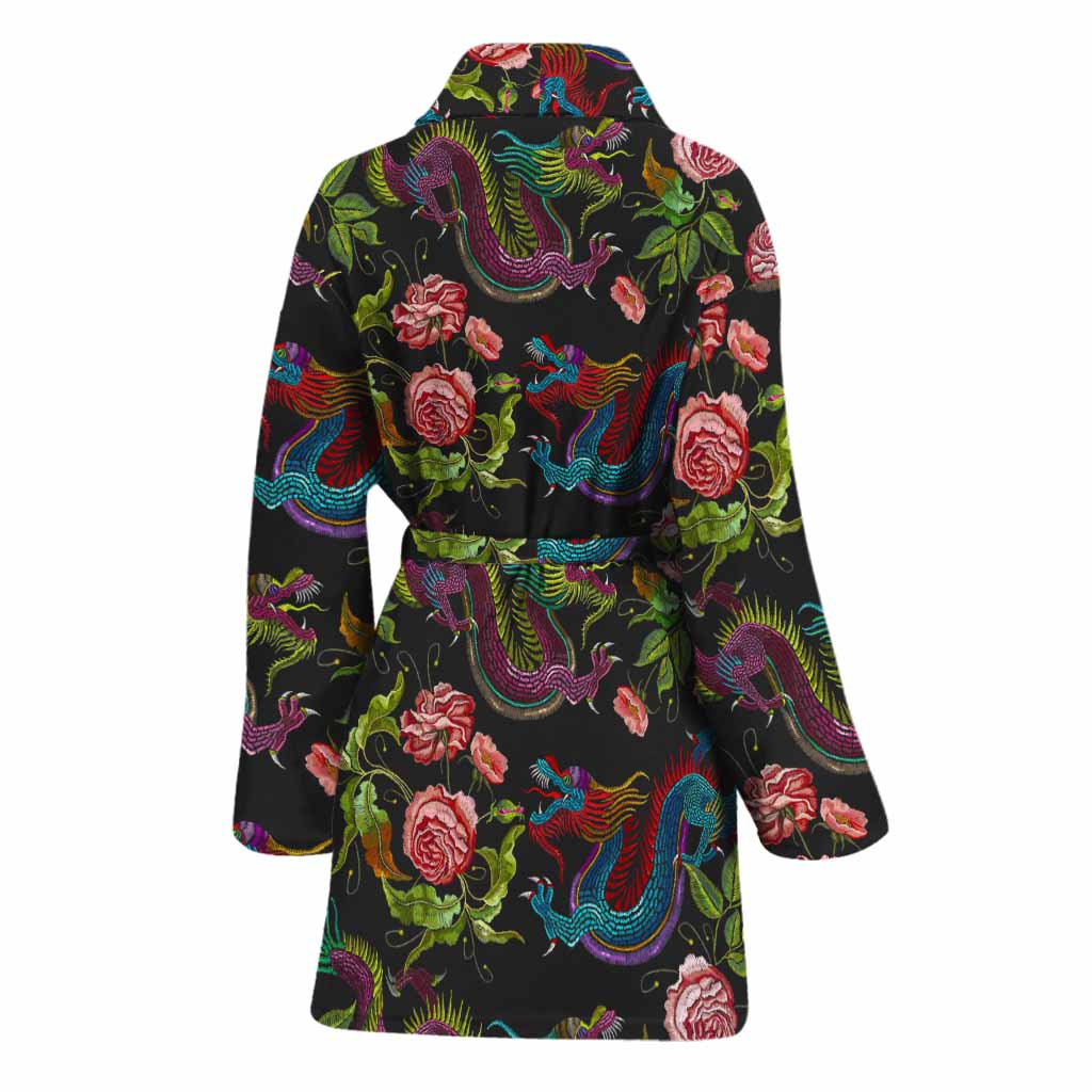 Chinese Dragon Flower Pattern Print Women's Bathrobe