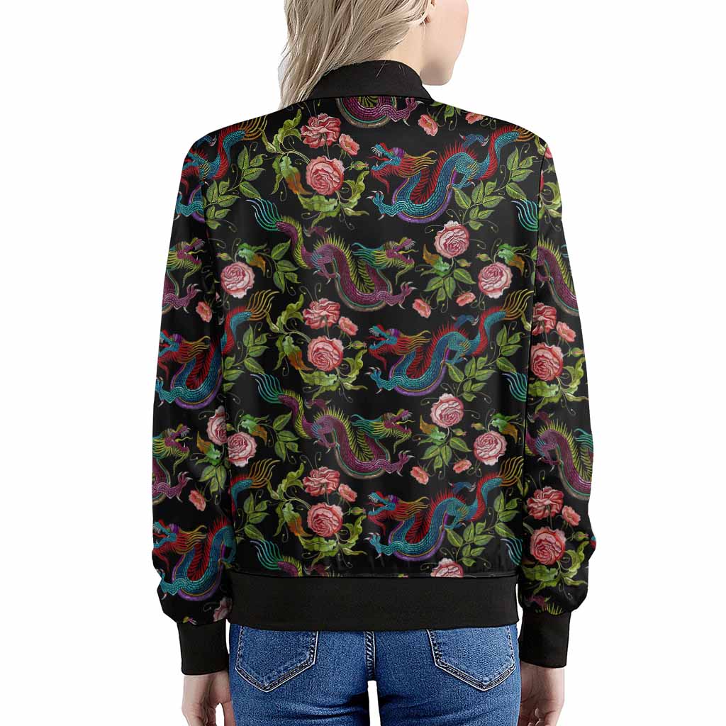 Chinese Dragon Flower Pattern Print Women's Bomber Jacket