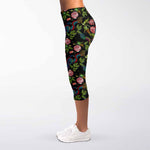 Chinese Dragon Flower Pattern Print Women's Capri Leggings