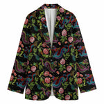 Chinese Dragon Flower Pattern Print Women's Cotton Blazer