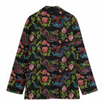 Chinese Dragon Flower Pattern Print Women's Cotton Blazer