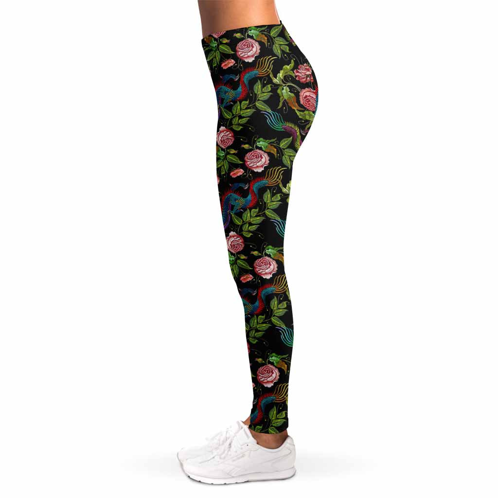 Chinese Dragon Flower Pattern Print Women's Leggings