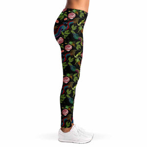 Chinese Dragon Flower Pattern Print Women's Leggings