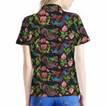 Chinese Dragon Flower Pattern Print Women's Polo Shirt