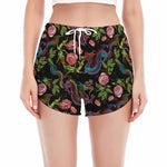 Chinese Dragon Flower Pattern Print Women's Split Running Shorts