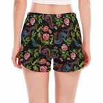 Chinese Dragon Flower Pattern Print Women's Split Running Shorts